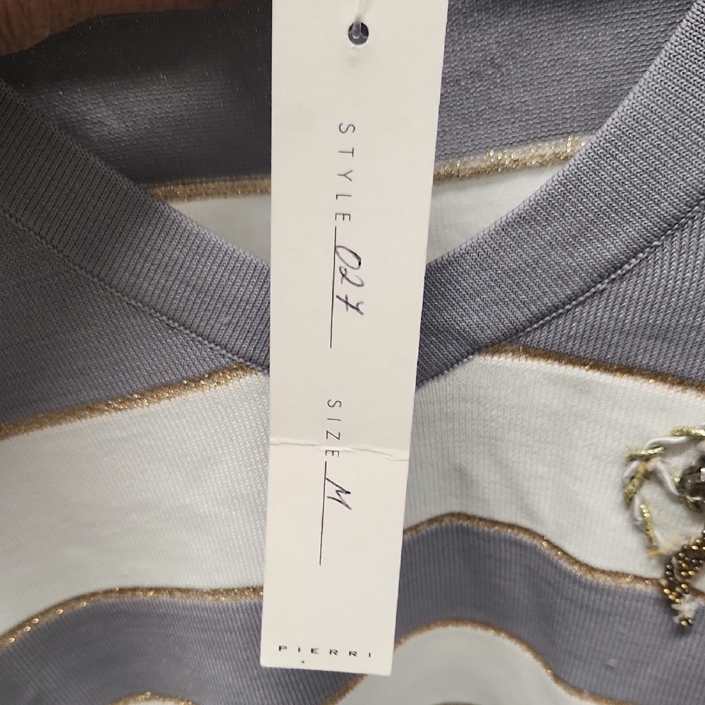 Pierri New York Gray and White Striped Tee Nwt SZ M - Picture 6 of 6